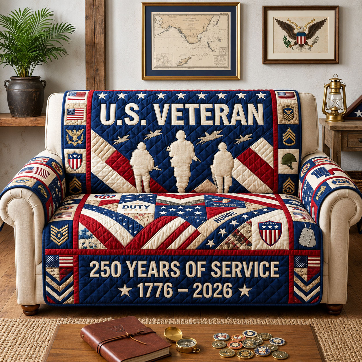 Proud US Army Quilted Sofa Cover Army Pride Couch Cover Home Decor Gift Ideas