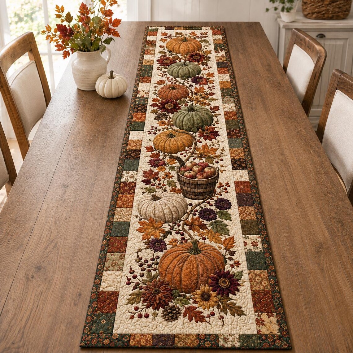 Pumpkin Autumn Quilt Table Runner Harvest Rustic Decor Merch Good Gifts For Men