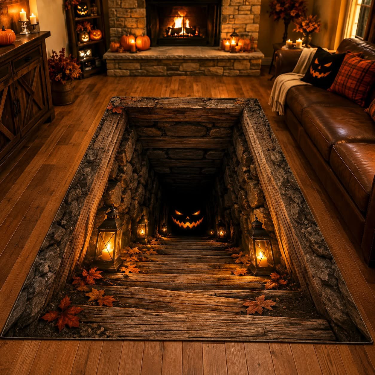 Pumpkin Cellar Area Rug Spooky Halloween Living Room Decor Gift For Him