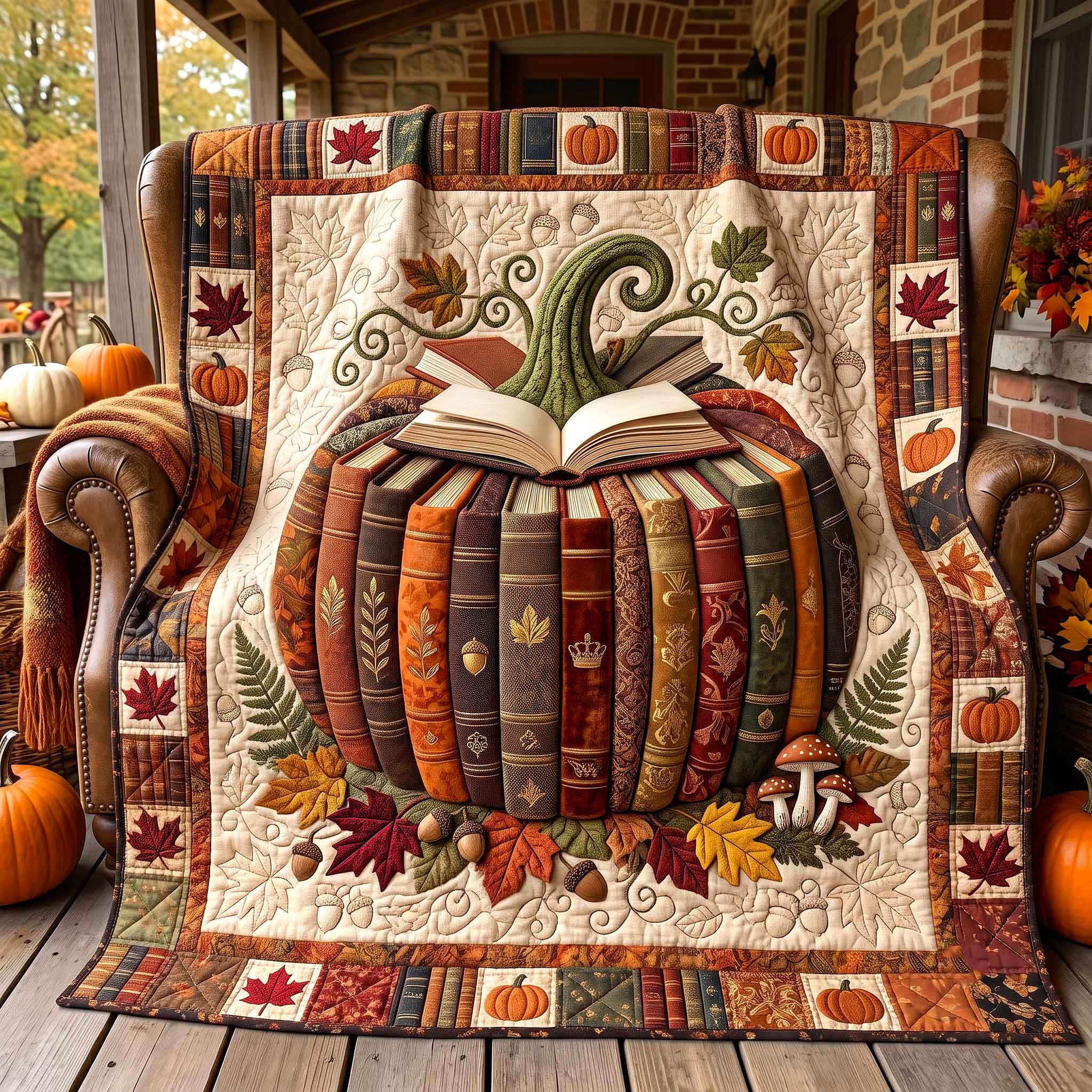 Pumpkin Chapters Quilted Blanket Pumpkin Books Autumn Merch Gifts For New Homeowners