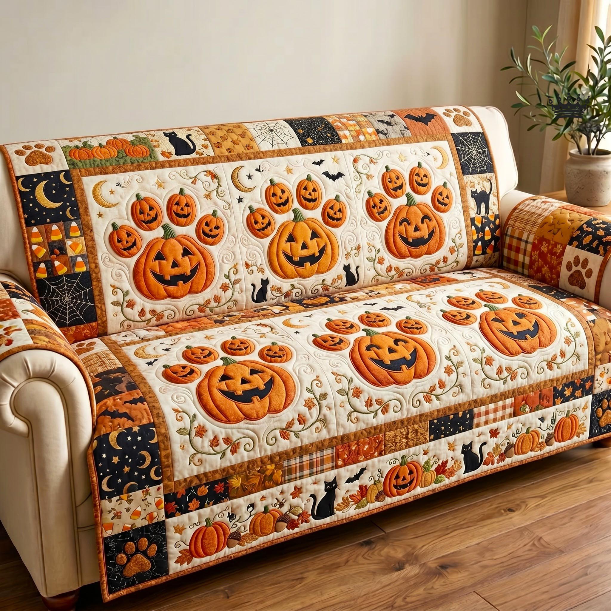 Pumpkin Harvest Quilted Sofa Cover Cozy Pumpkin Couch Cover Gifts For Living Rooms