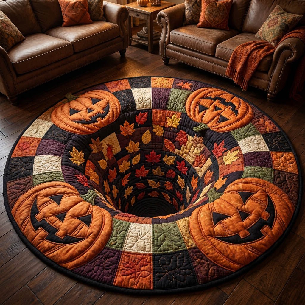 Pumpkin Hole Halloween Quilted Round Mat Pumpkin Patch Tunnel Round Rug Halloween House Gift