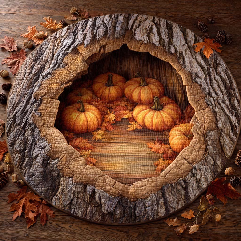Pumpkin Hollow Quilted Round Mat Pumpkin Patch Hollow Round Rug Halloween Home Gift