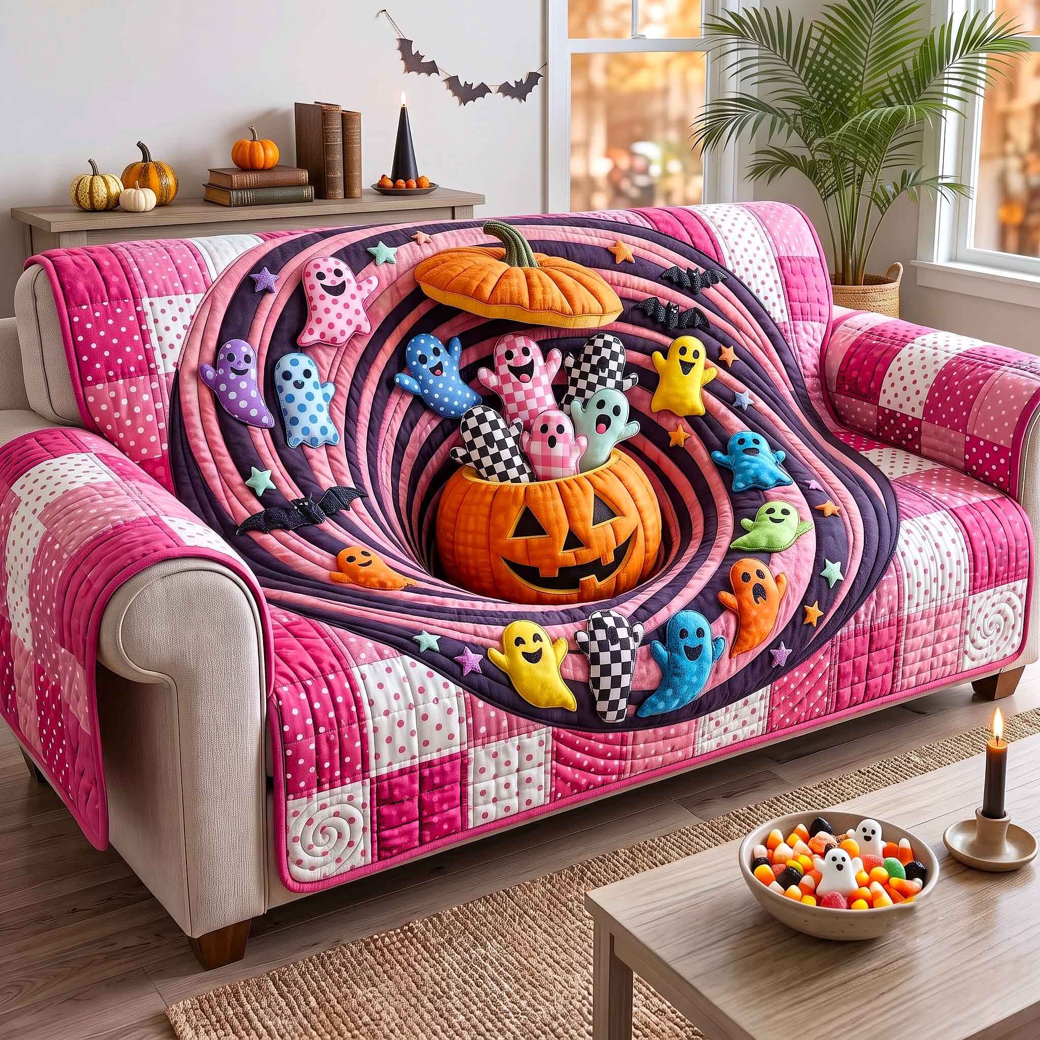 Pumpkin Hollow Quilted Sofa Cover Harvest Pumpkin Couch Cover New Gift