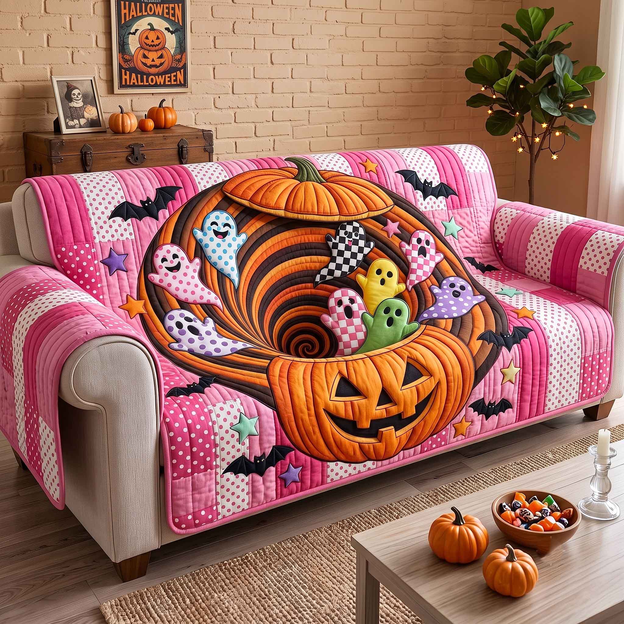 Pumpkin Hollow Quilted Sofa Cover Pumpkin Charm Couch Cover Ideas Gift