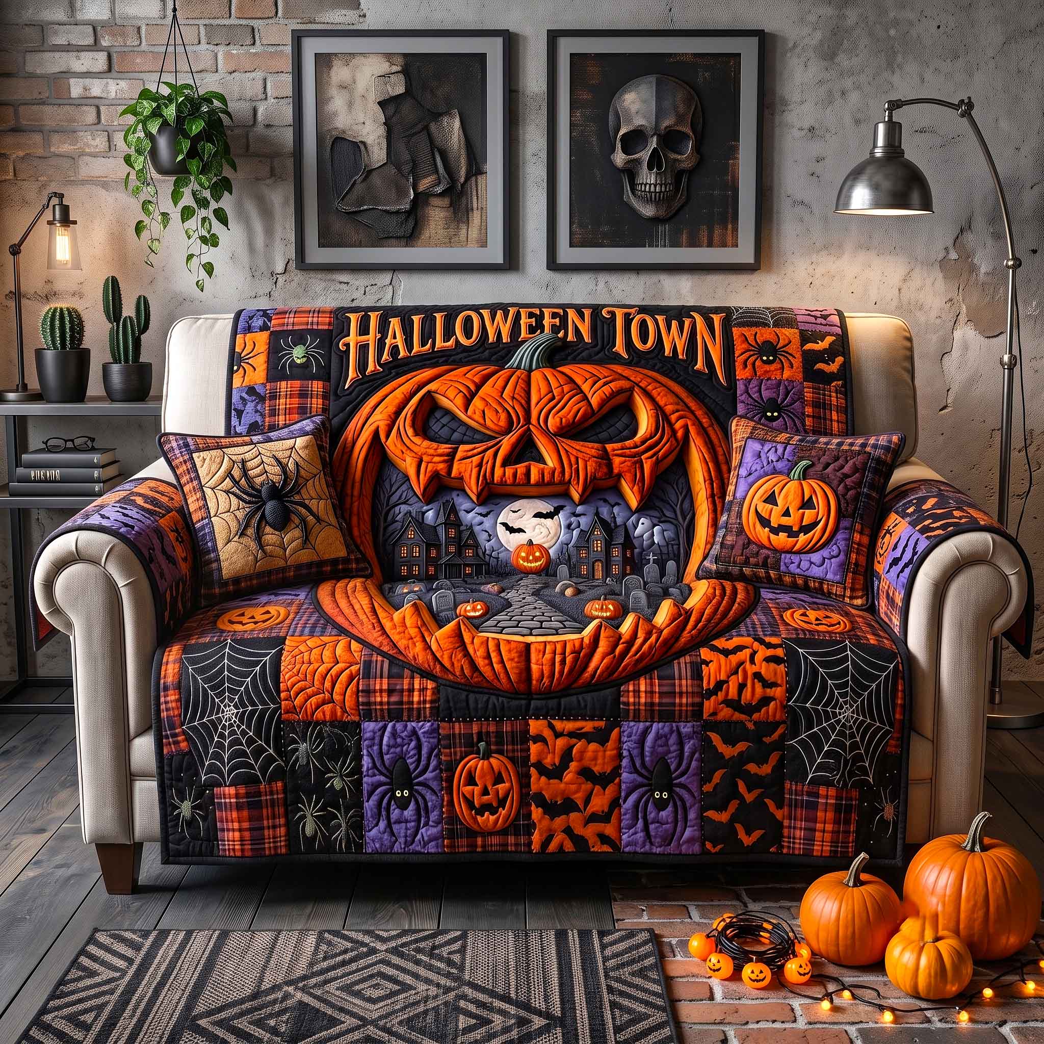Pumpkin Hollow Quilted Sofa Cover Pumpkin Hollow Couch Cover Unique Gift