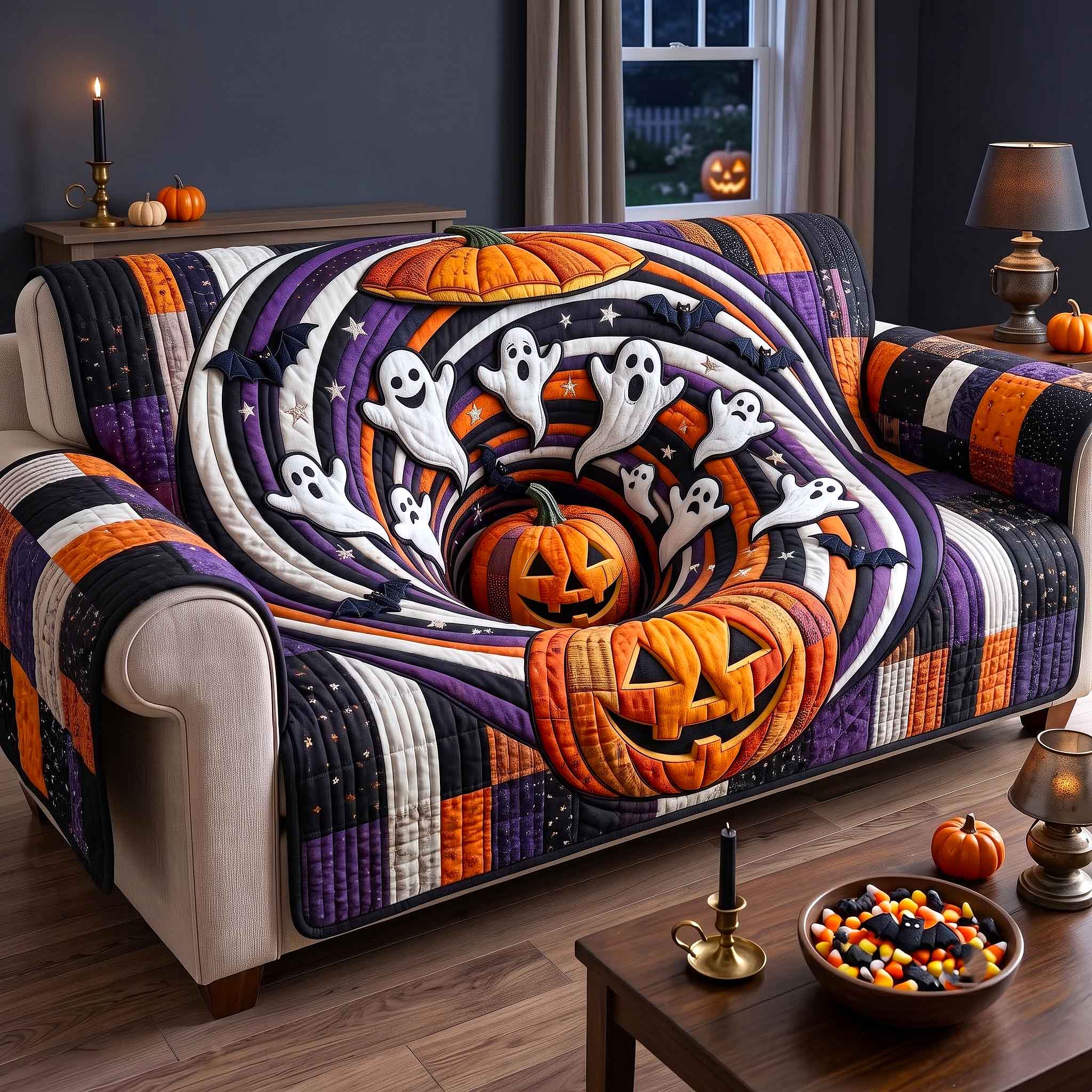 Pumpkin Hollow Quilted Sofa Cover Pumpkin Night Couch Cover Top Gift