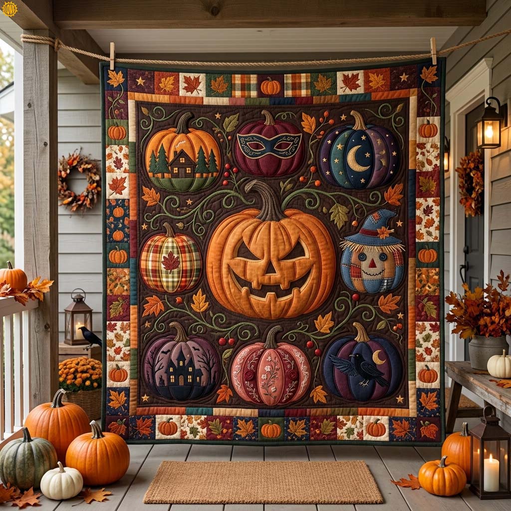 Pumpkin Patch Magic Quilted Blanket Halloween Pumpkins Merch Modern Home Decor Gifts