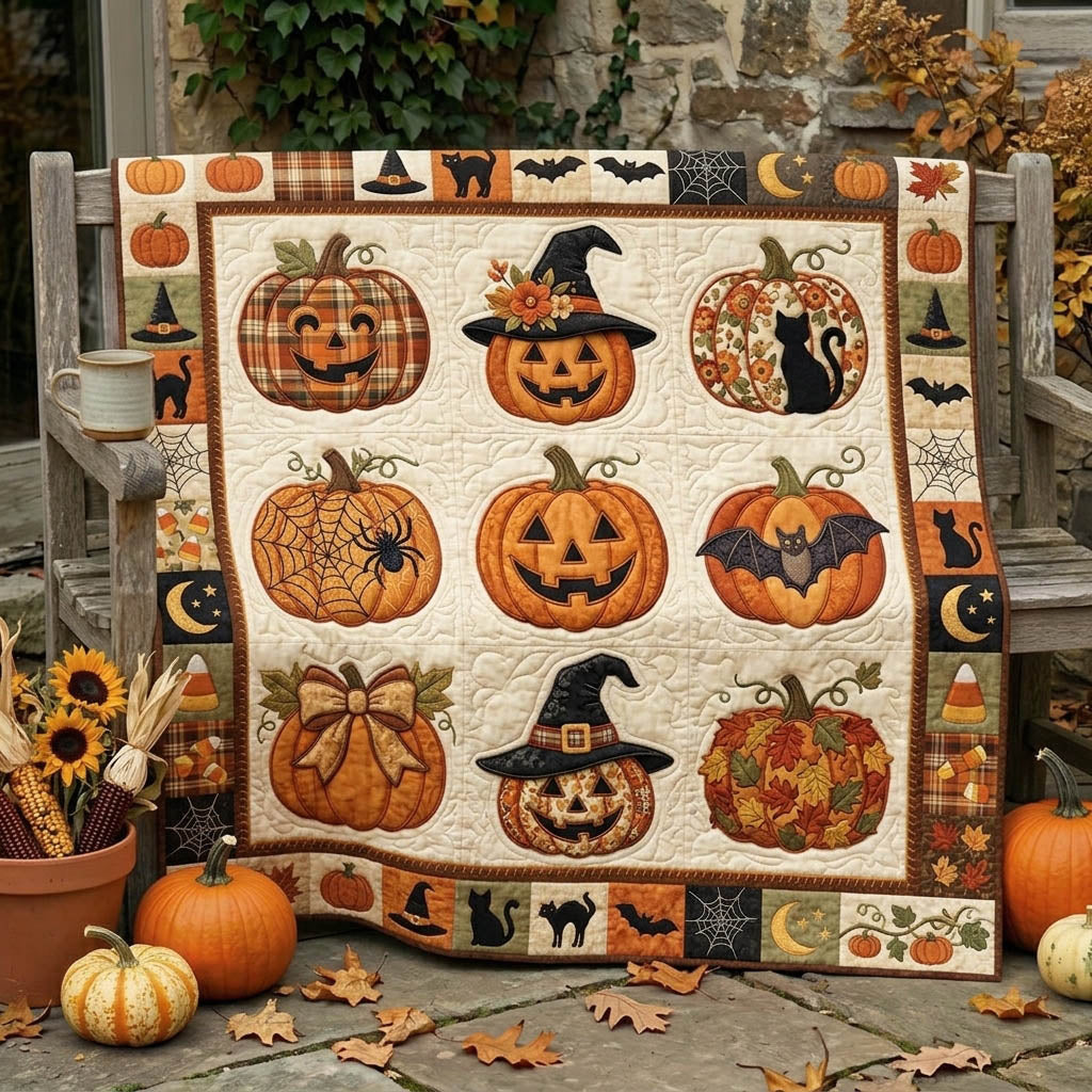 Pumpkin Patch Quilted Blanket Cute Pumpkin Patch Merch Useful Gifts For Her