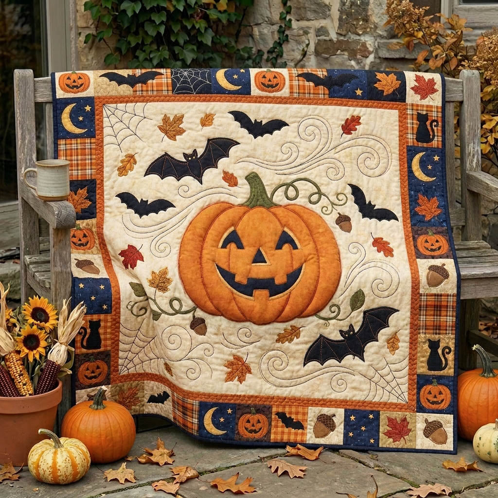 Pumpkin Patch Quilted Blanket Halloween Pumpkins Merch Cute Room Decor Gifts