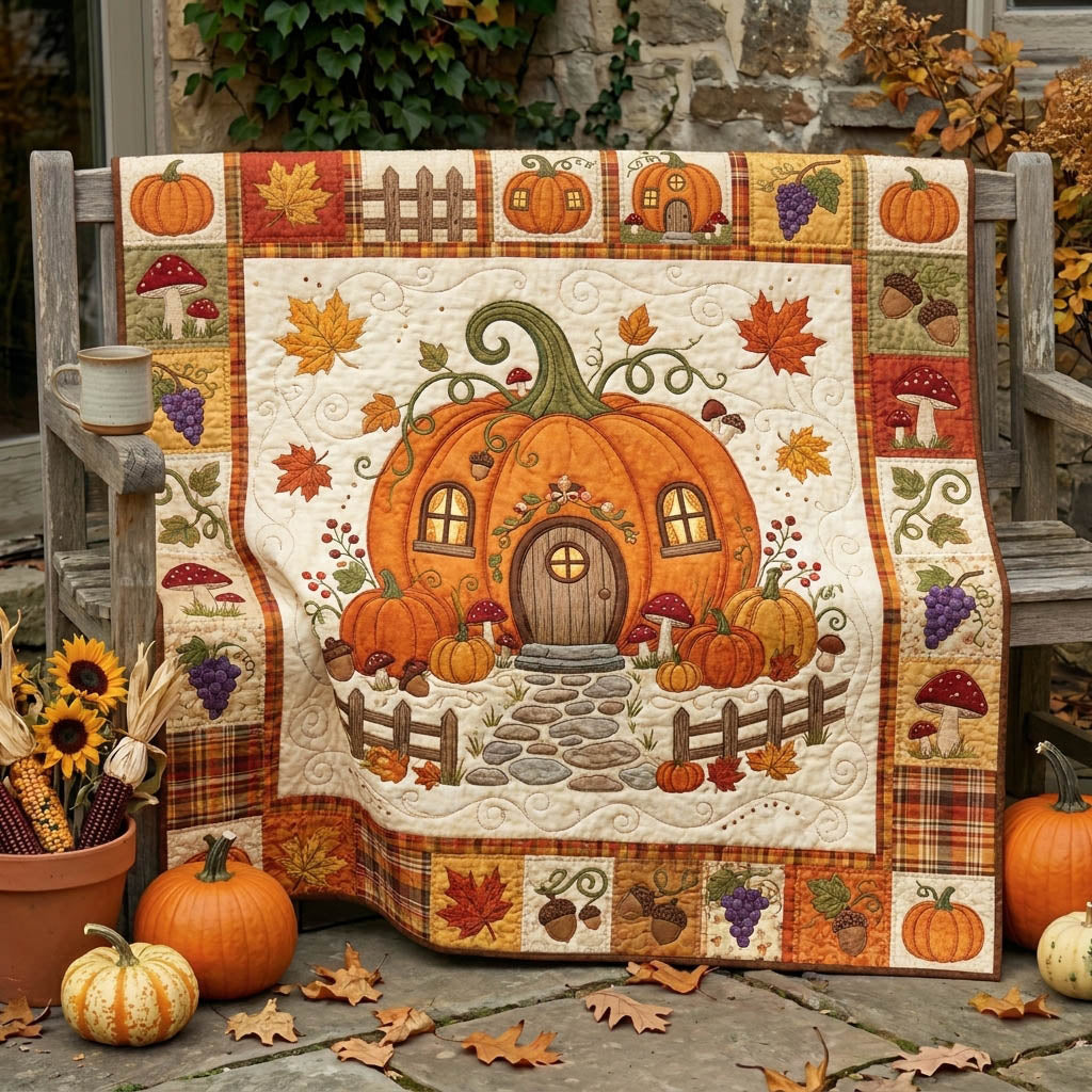 Pumpkin Patch Quilted Blanket Pumpkin House Autumn Merch Ideas Gift
