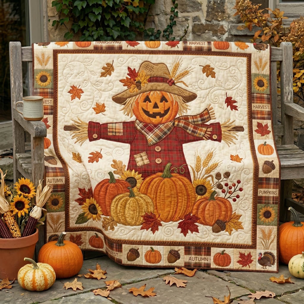Pumpkin Patch Quilted Blanket Scarecrow Pumpkin Harvest Merch Cool Gift