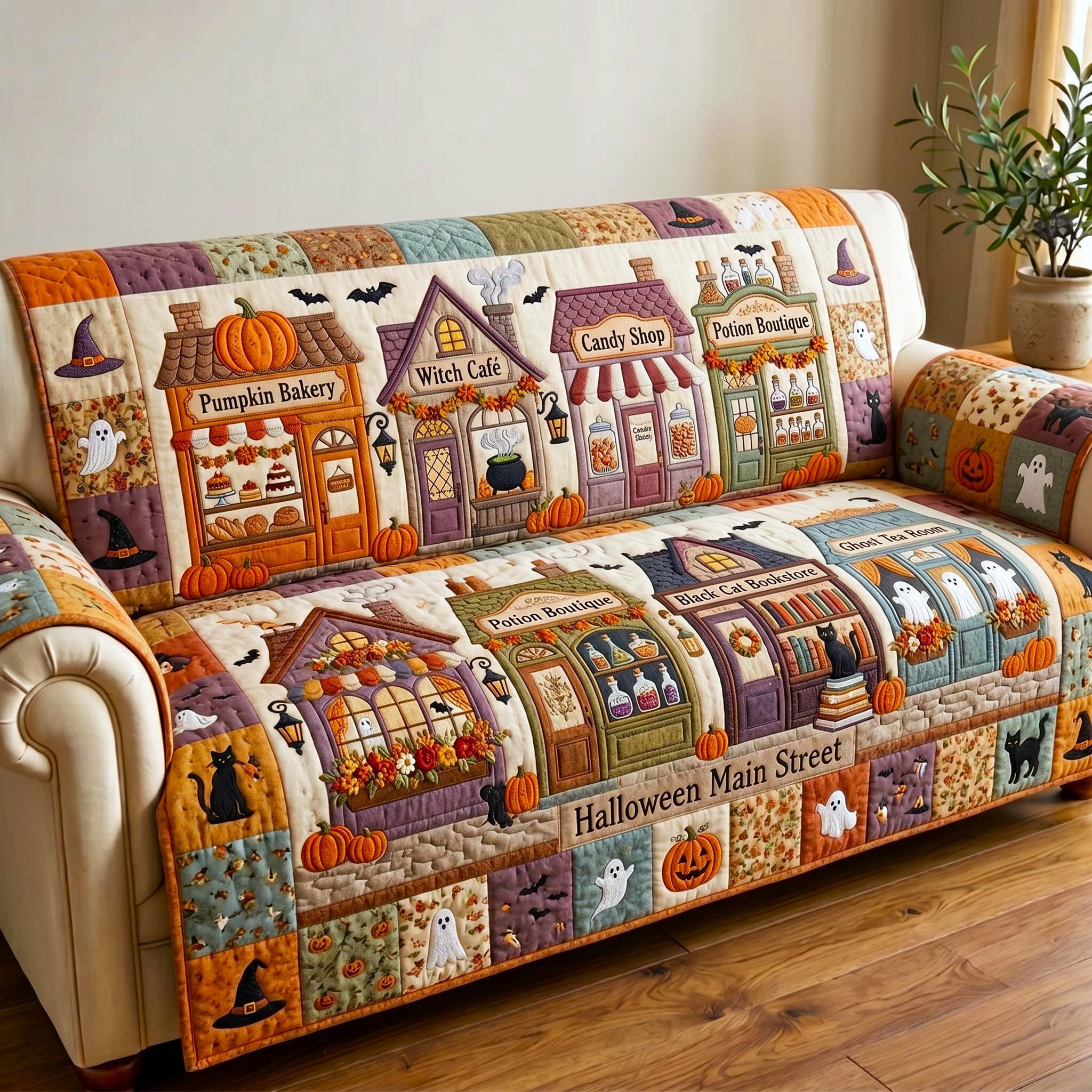 Pumpkin Patch Quilted Sofa Cover Vintage Pumpkin Couch Cover Interior Design Gift Ideas