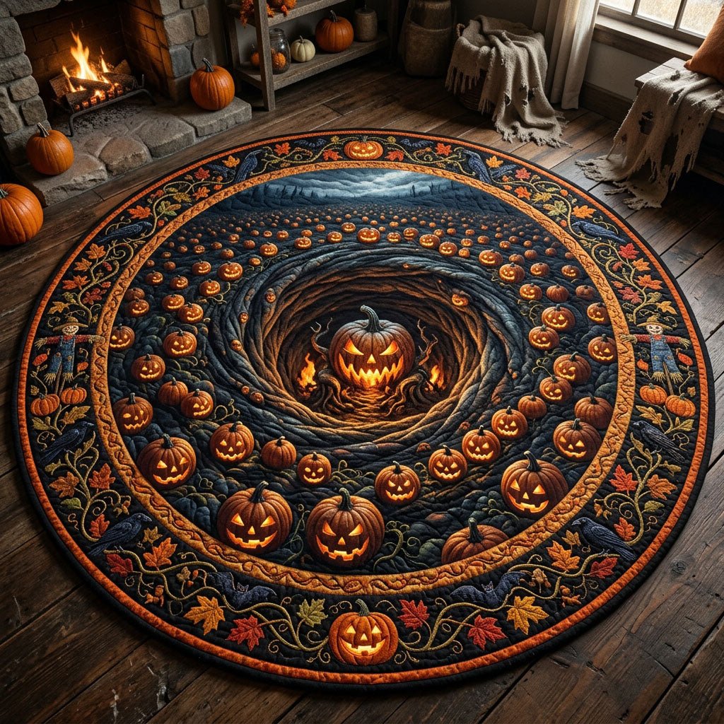 Pumpkin Patch Sinkhole Halloween Quilted Round Mat Halloween Pumpkin Vortex Round Rug