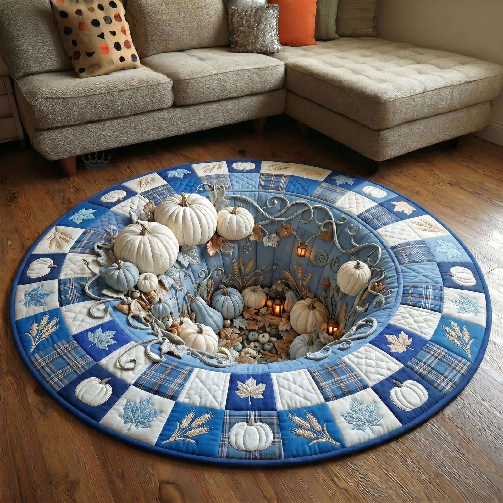 Pumpkin Pit Halloween Quilted Round Mat Pumpkin Patch Quilt Round Rug Spooky Birthday Gifts Her