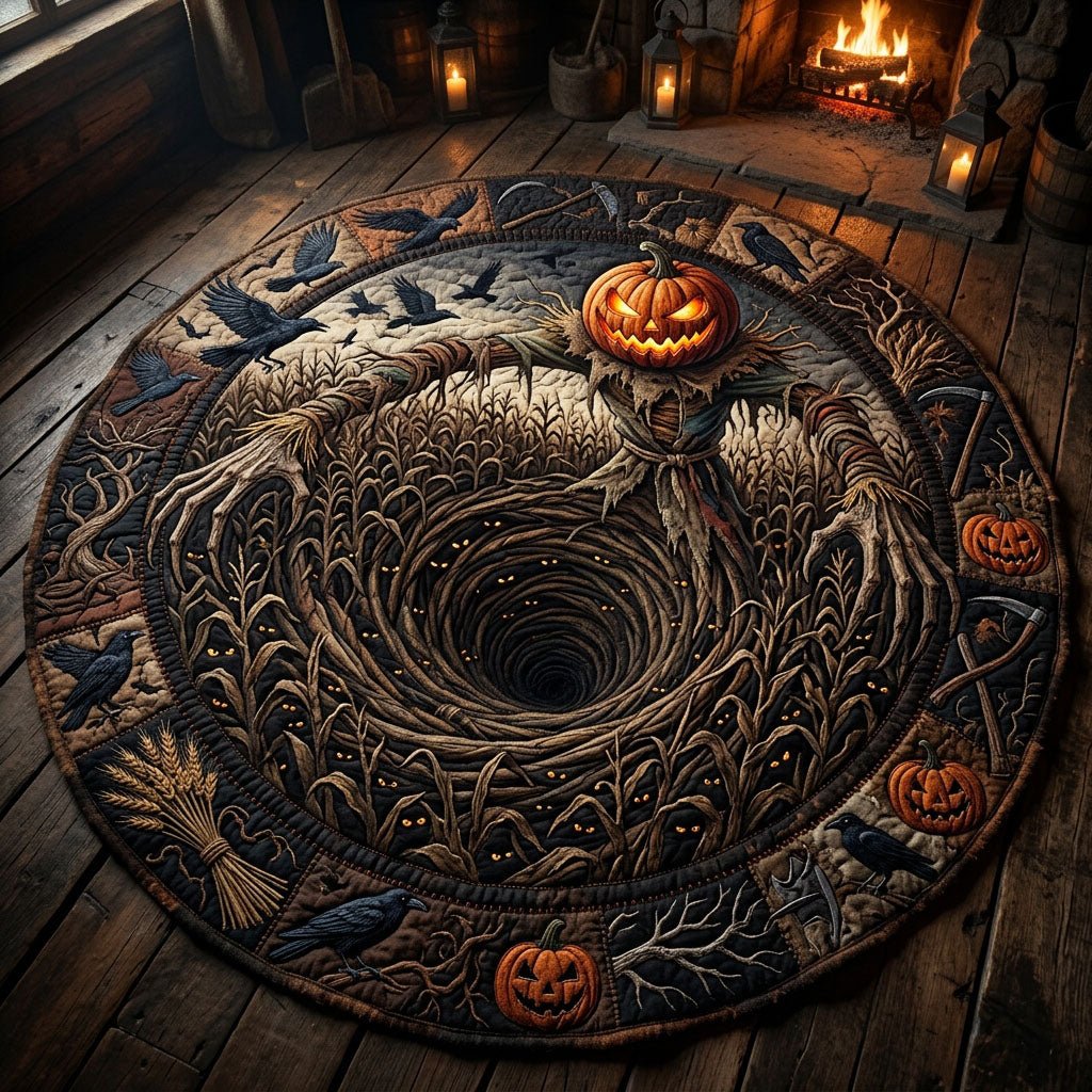Pumpkin Scarecrow God Halloween Quilted Round Mat Scarecrow Pumpkin Vortex Merch