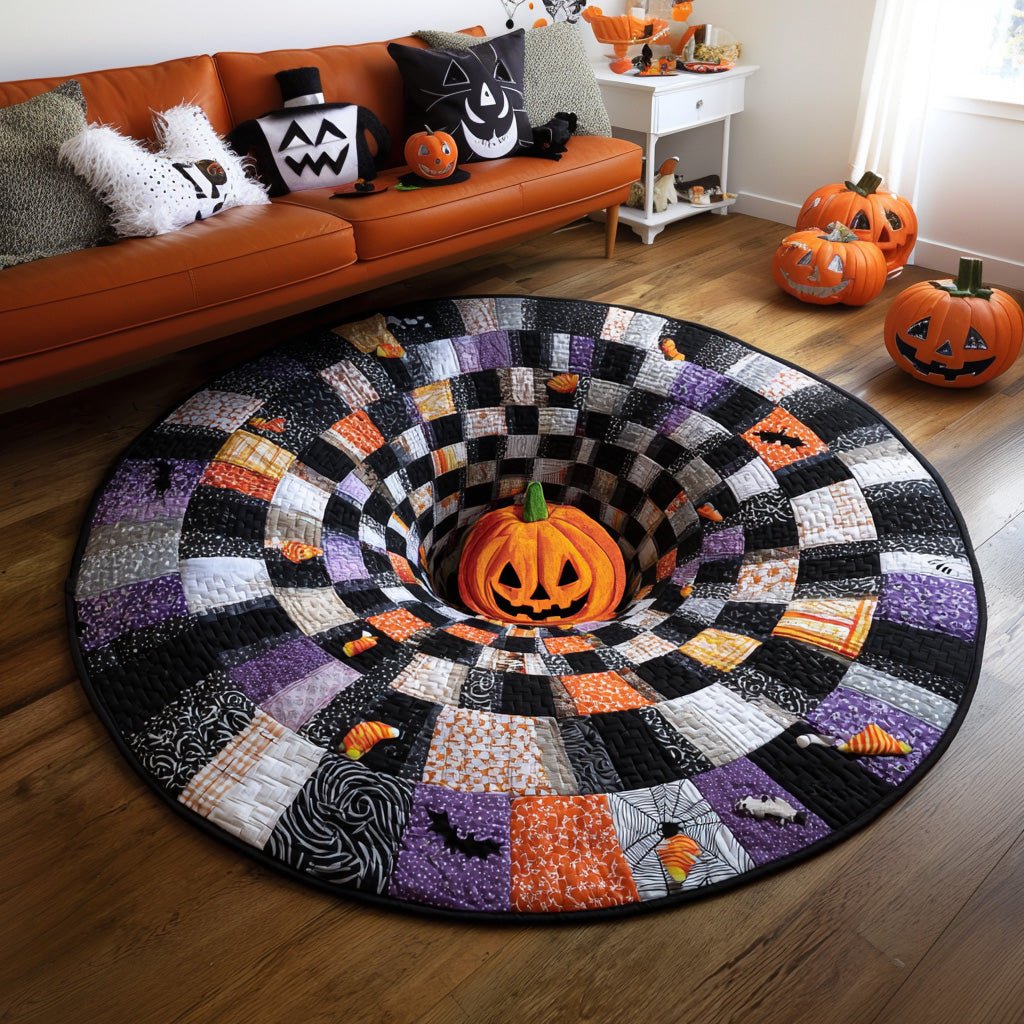 Pumpkin Spiral Halloween Quilted Round Mat Pumpkin Hole Round Rug Cute Halloween Decor Finds