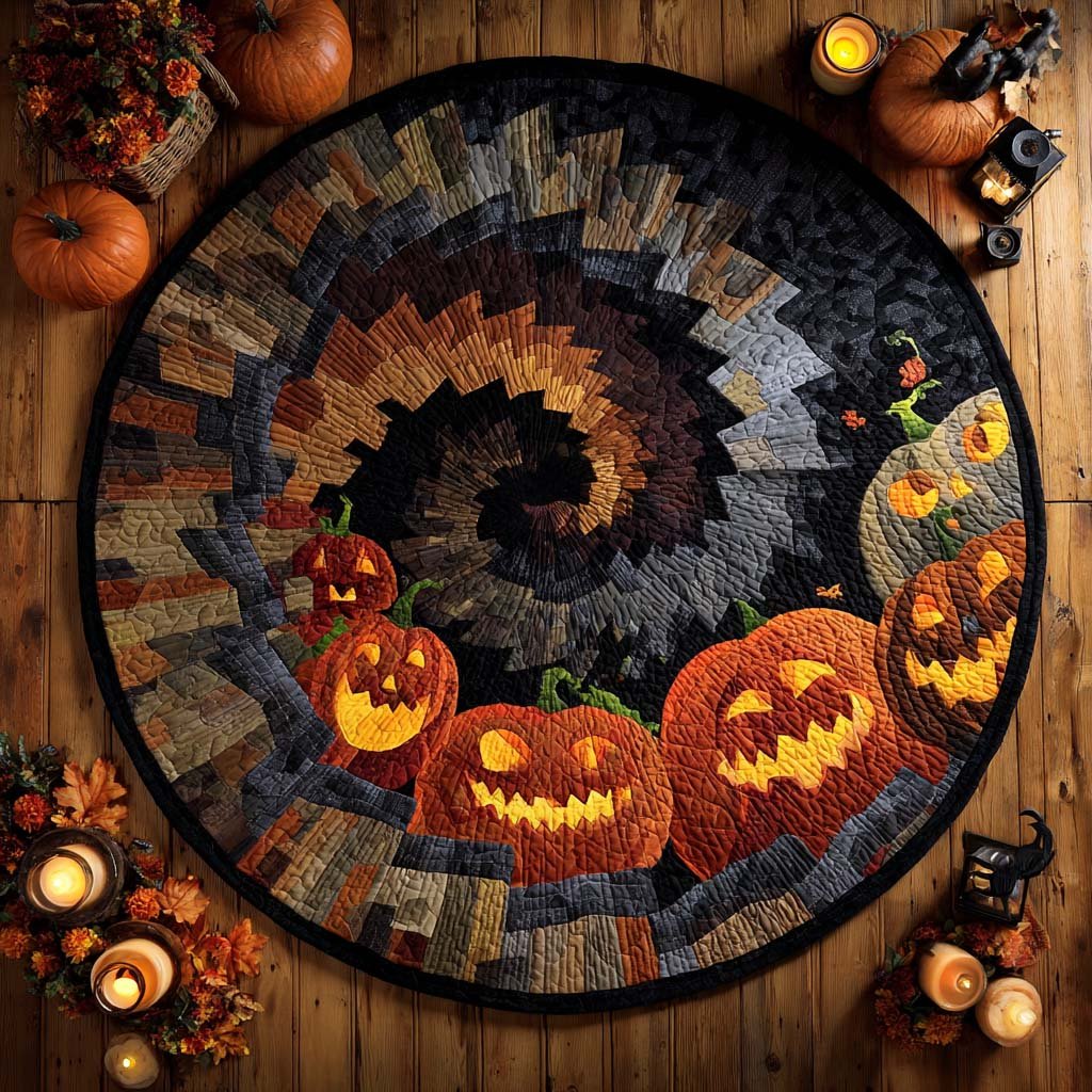 Pumpkin Vortex Halloween Quilted Round Mat Halloween Pumpkins Spiral Round Rug