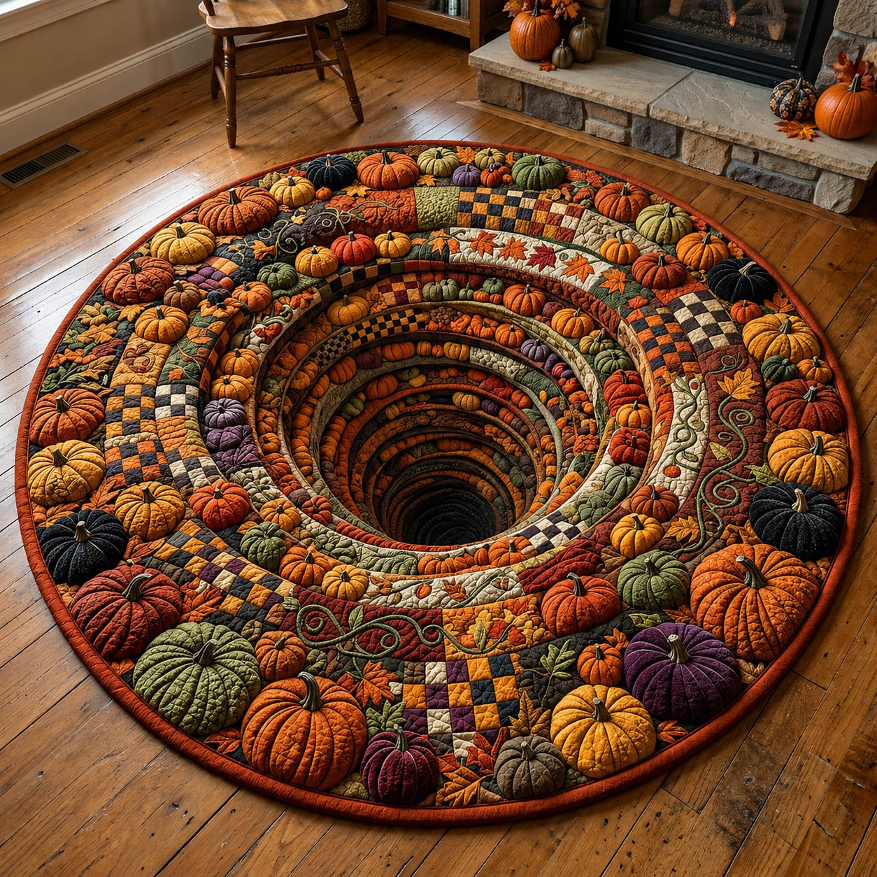 Pumpkin Vortex Halloween Quilted Round Mat Pumpkin Patch Vortex Merch Funny Halloween Gifts Her
