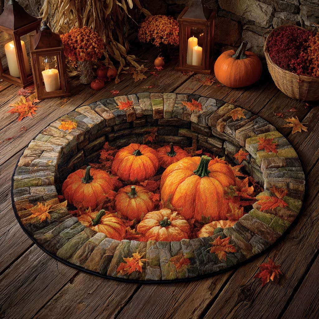 Pumpkin Well Halloween Quilted Round Mat Pumpkin Patch Merch Creative Halloween Gifts Mom