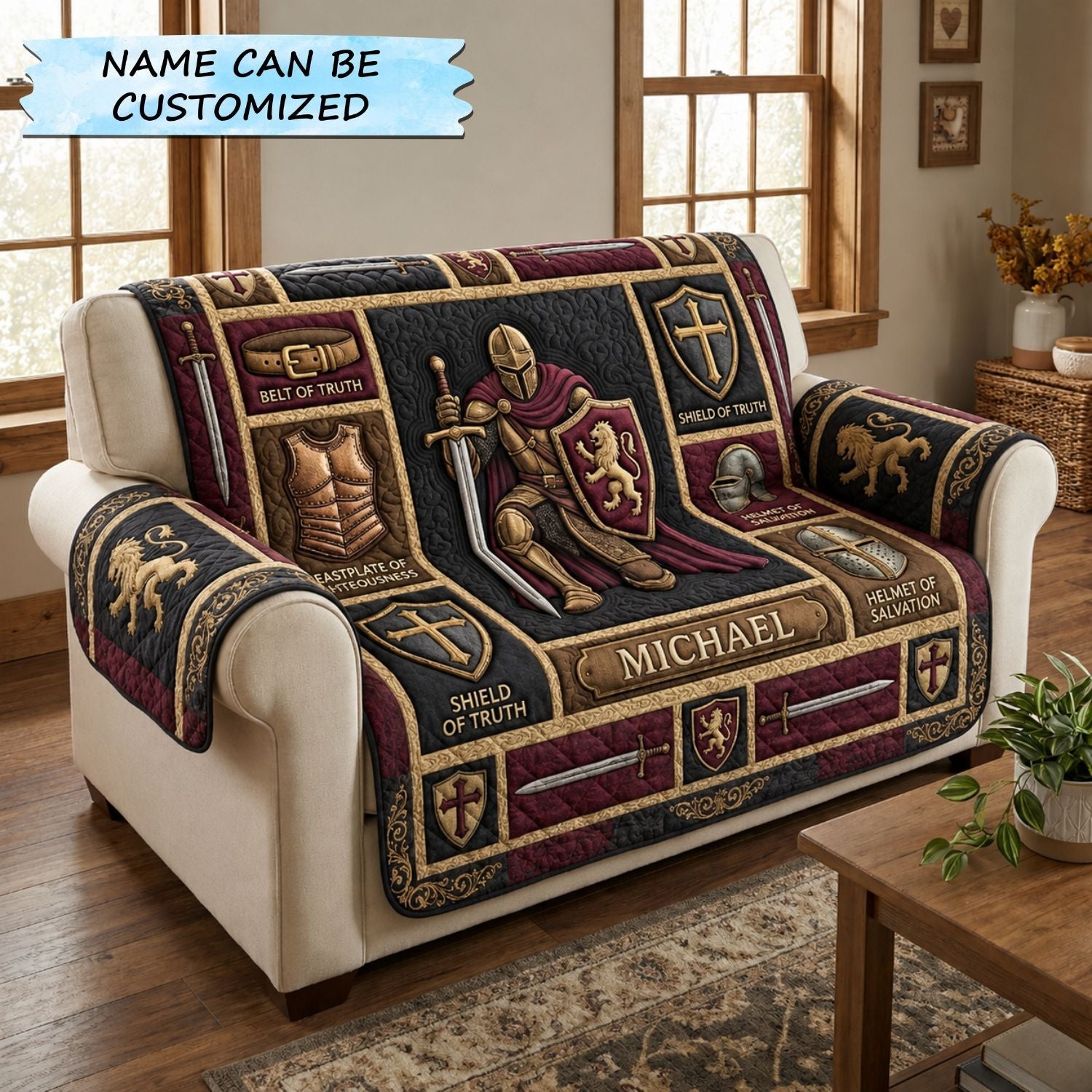 Put On The Full Armor Of God Quilted Sofa Cover Classic Put Couch Cover Best Home Decor Gifts