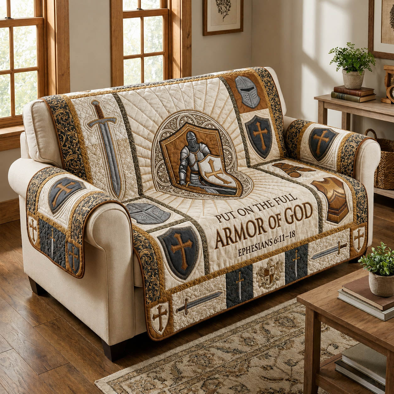 Put On The Full Armor Of God Quilted Sofa Cover Cozy Put Couch Cover Gift For Room Decor