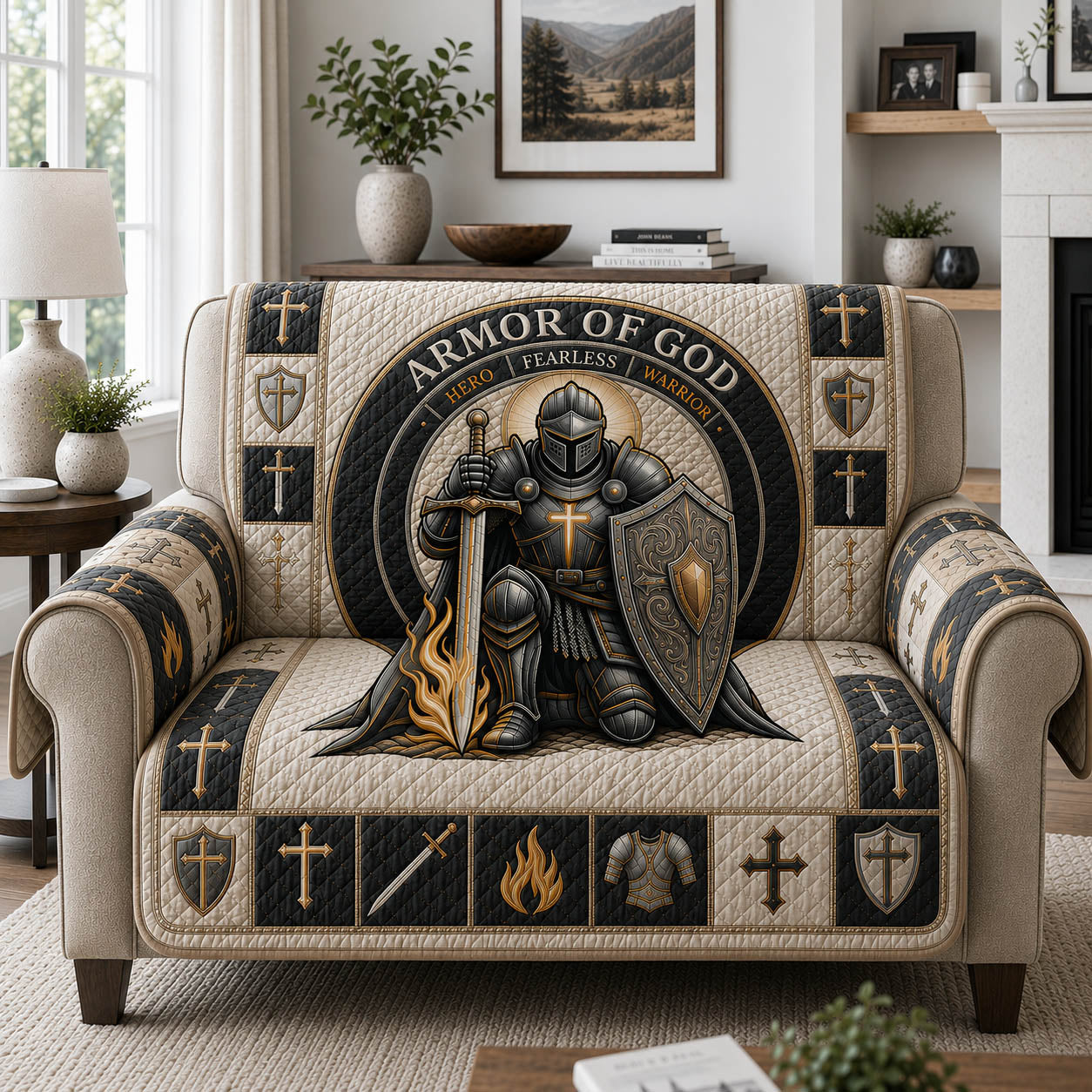 Put On The Full Armor Of God Quilted Sofa Cover Timeless Style Couch Cover Gift For Home Decor