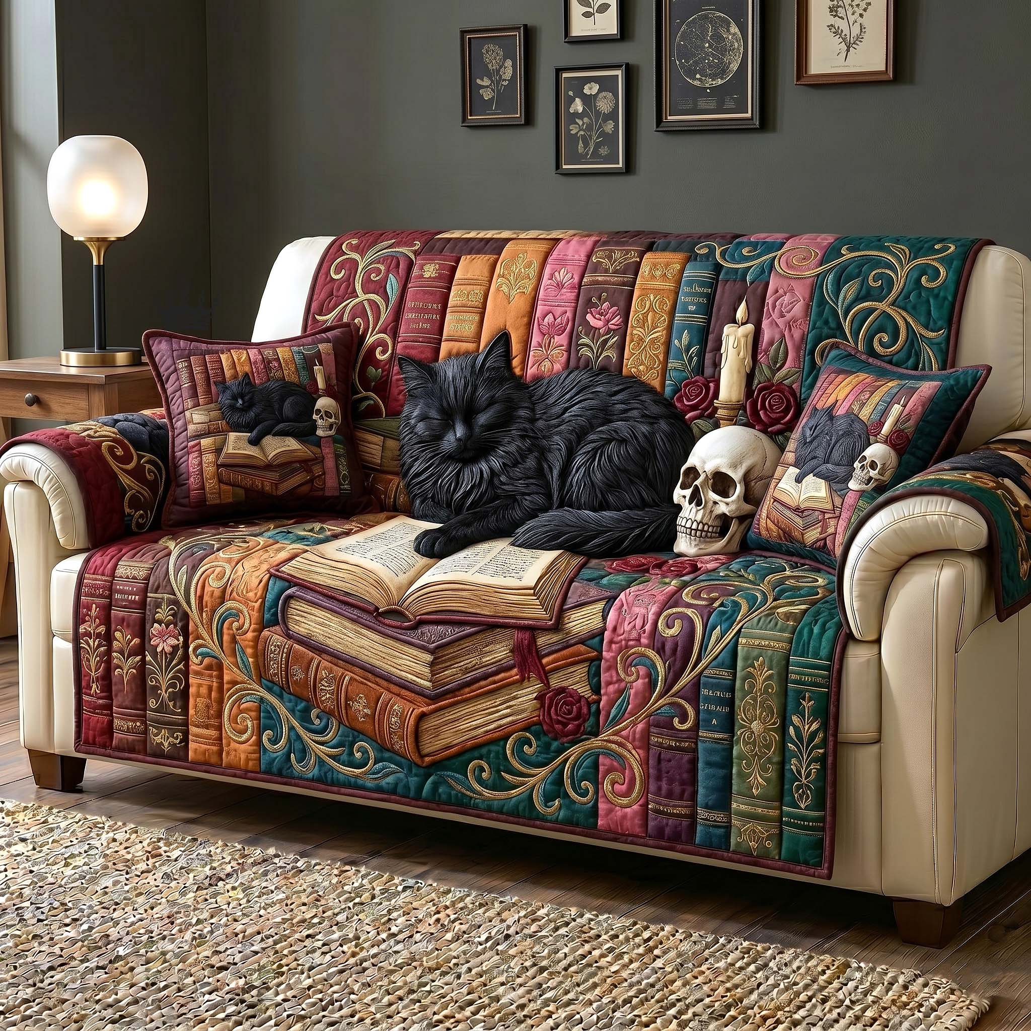 Reading Nook Quilted Sofa Cover Library Life Couch Cover Gift For Home Decorators