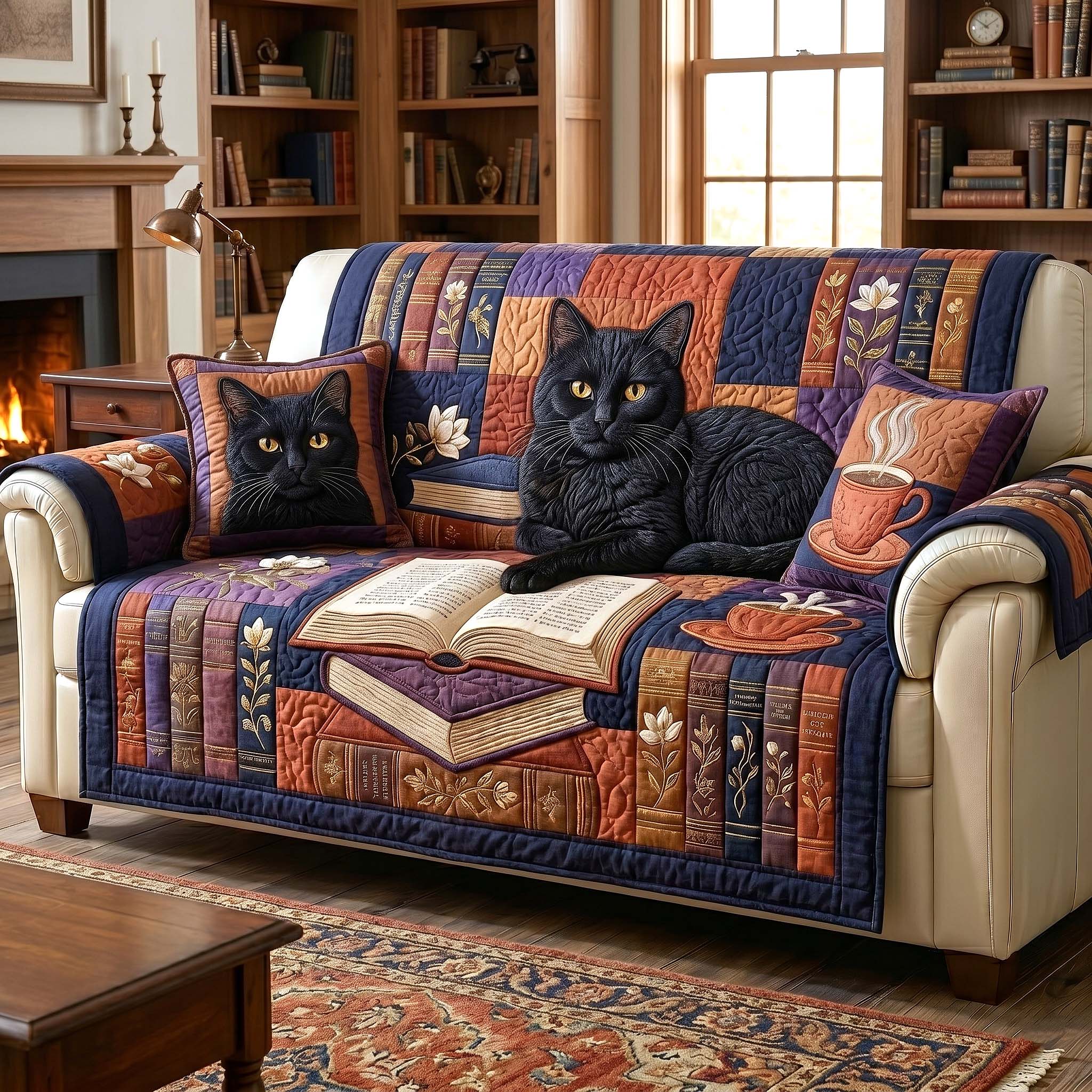 Reading Nook Quilted Sofa Cover Literary Nook Couch Cover Gift For New Home
