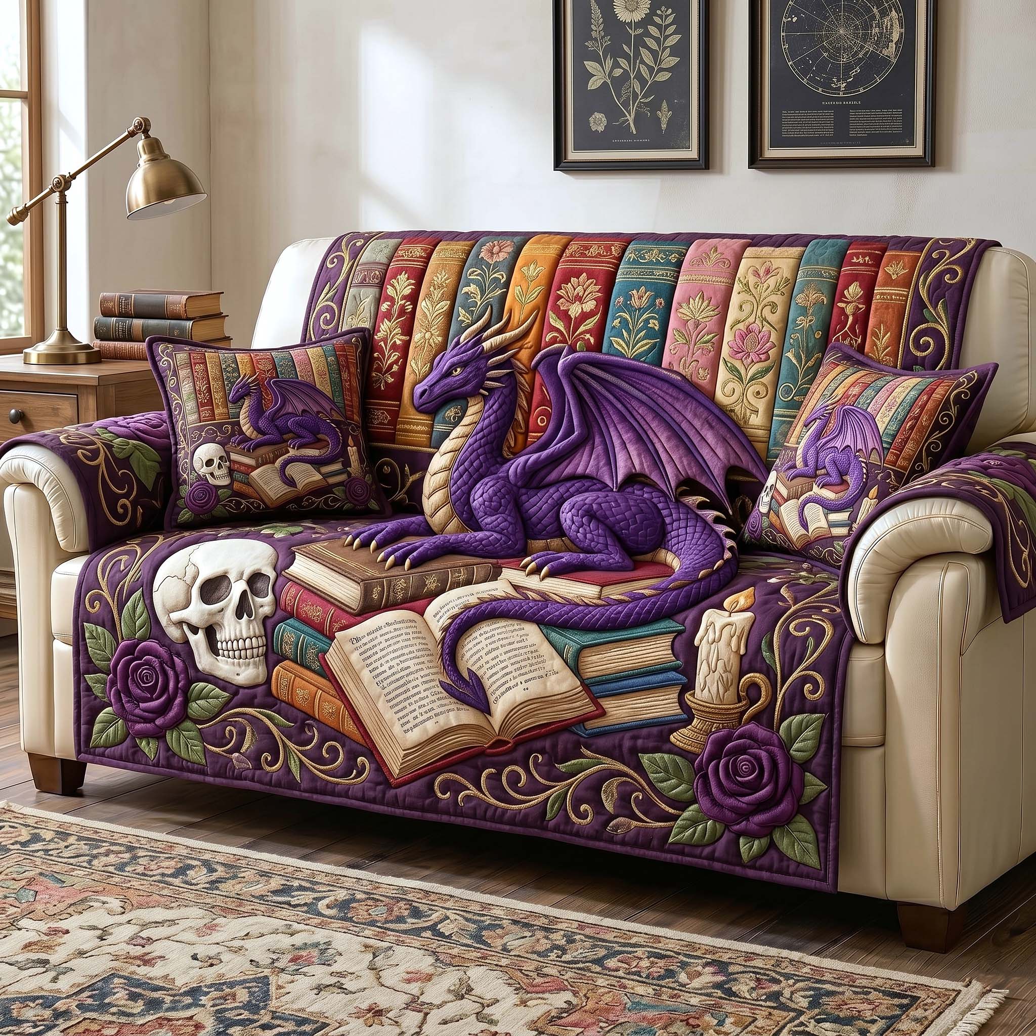 Reading Nook Quilted Sofa Cover Reading Retreat Couch Cover Present For Home Lovers