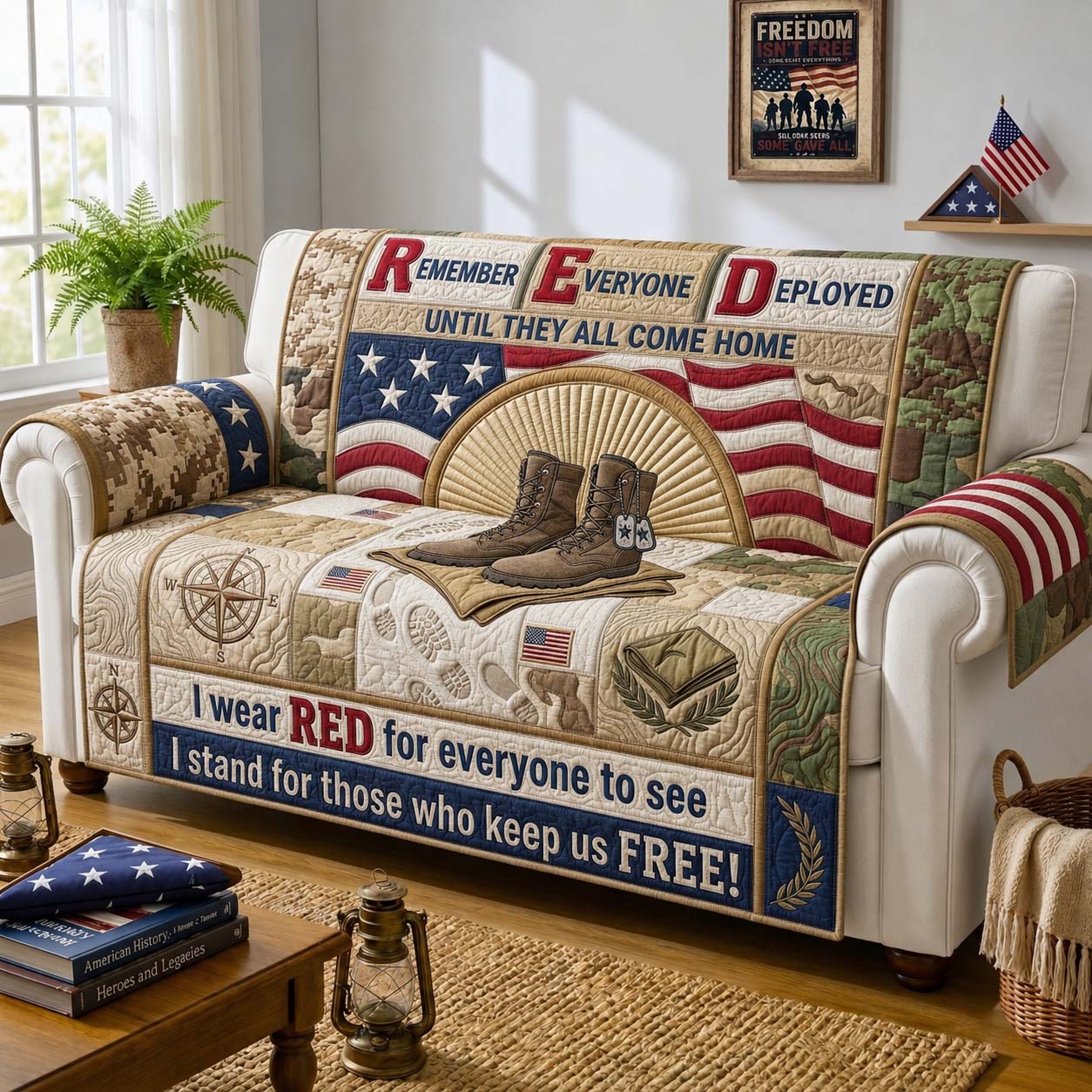 Remember Everyone Deployed Qulited Sofa Cover Deployed Honor Couch Cover Home Decor Gift