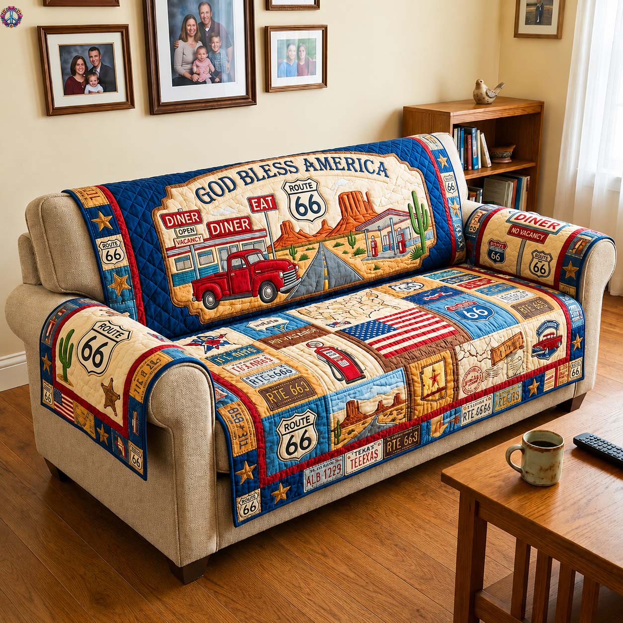 Route 66 Blessing Quilted Sofa Cover Route 66 Couch Cover Home Lover Gift