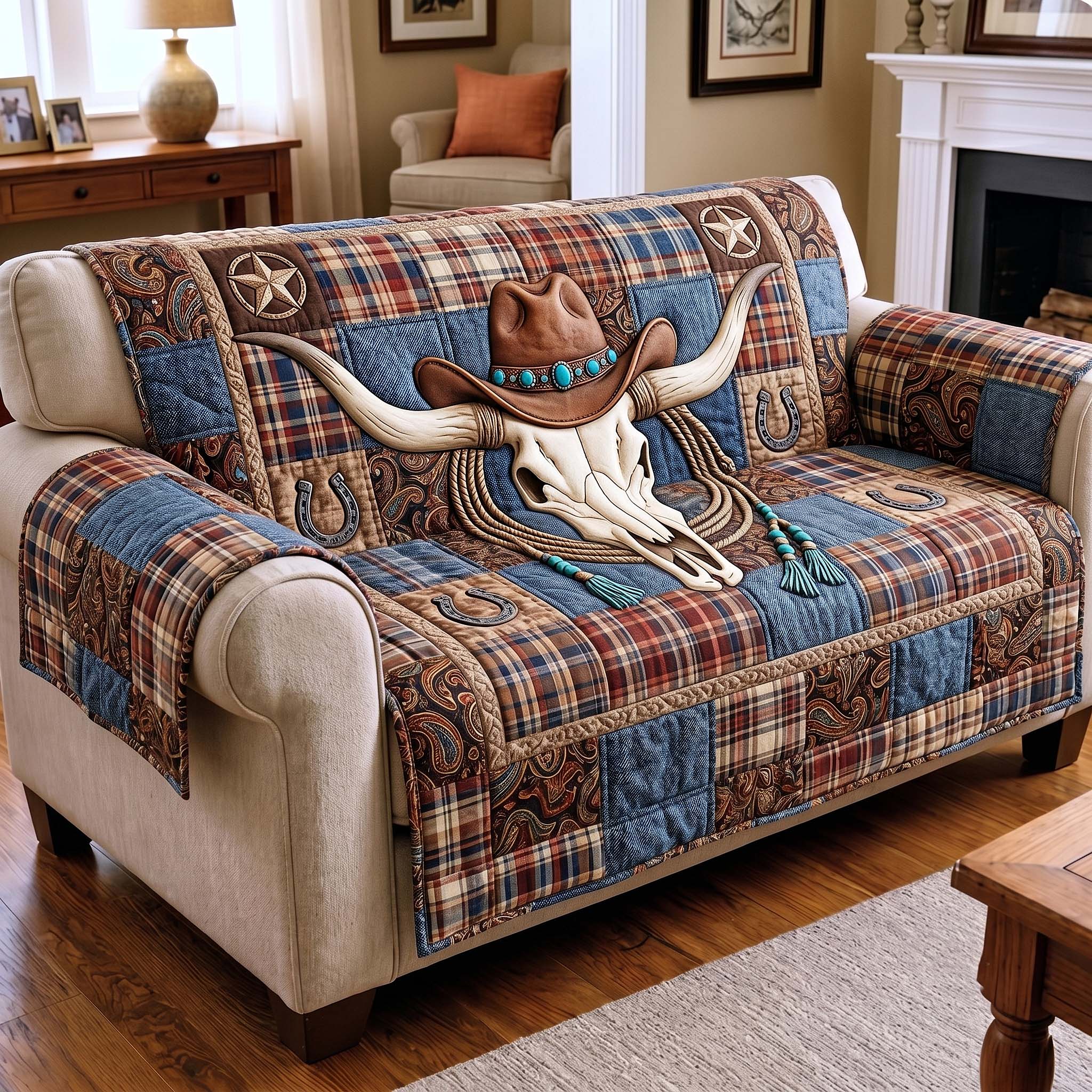 Rustic Longhorn Quilted Sofa Cover Rustic Country Couch Cover Best Housewarming Gift Ideas