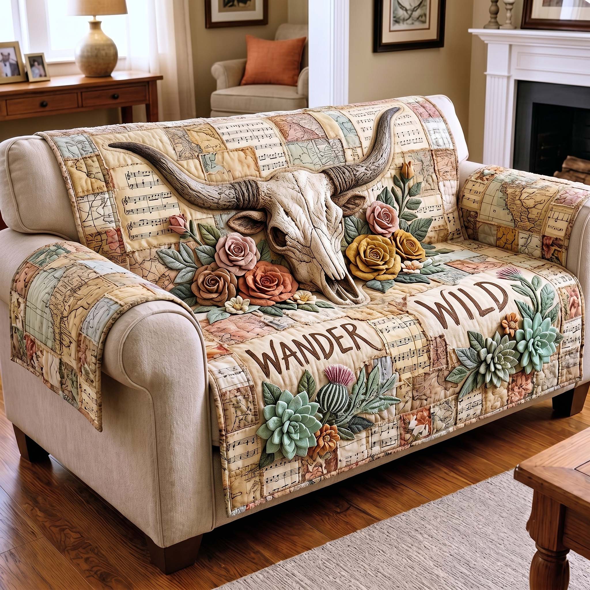 Rustic Longhorn Quilted Sofa Cover Rustic Retreat Couch Cover Present For New Home