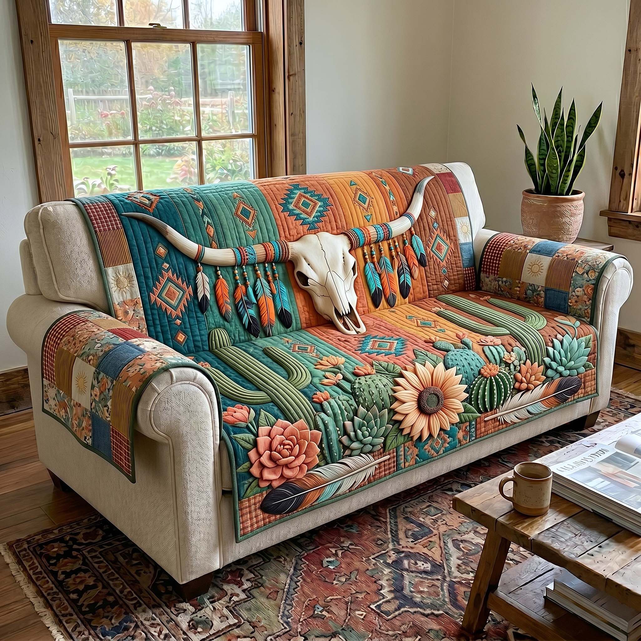 Rustic Longhorn Quilted Sofa Cover Rustic Style Couch Cover Great Housewarming Gift Ideas