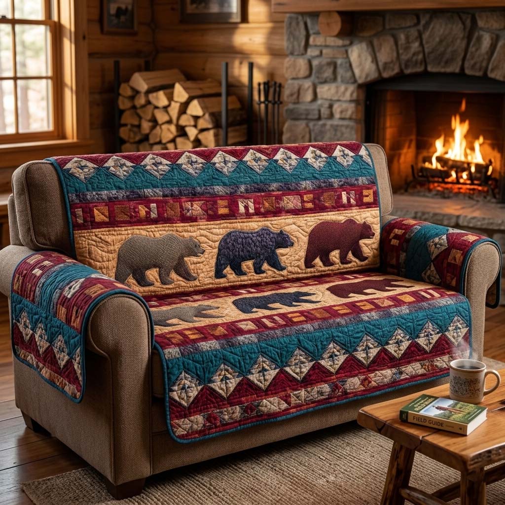 Rustic Stripes Quilted Sofa Cover Rustic Rustic Couch Cover Cozy Living Gift Ideas