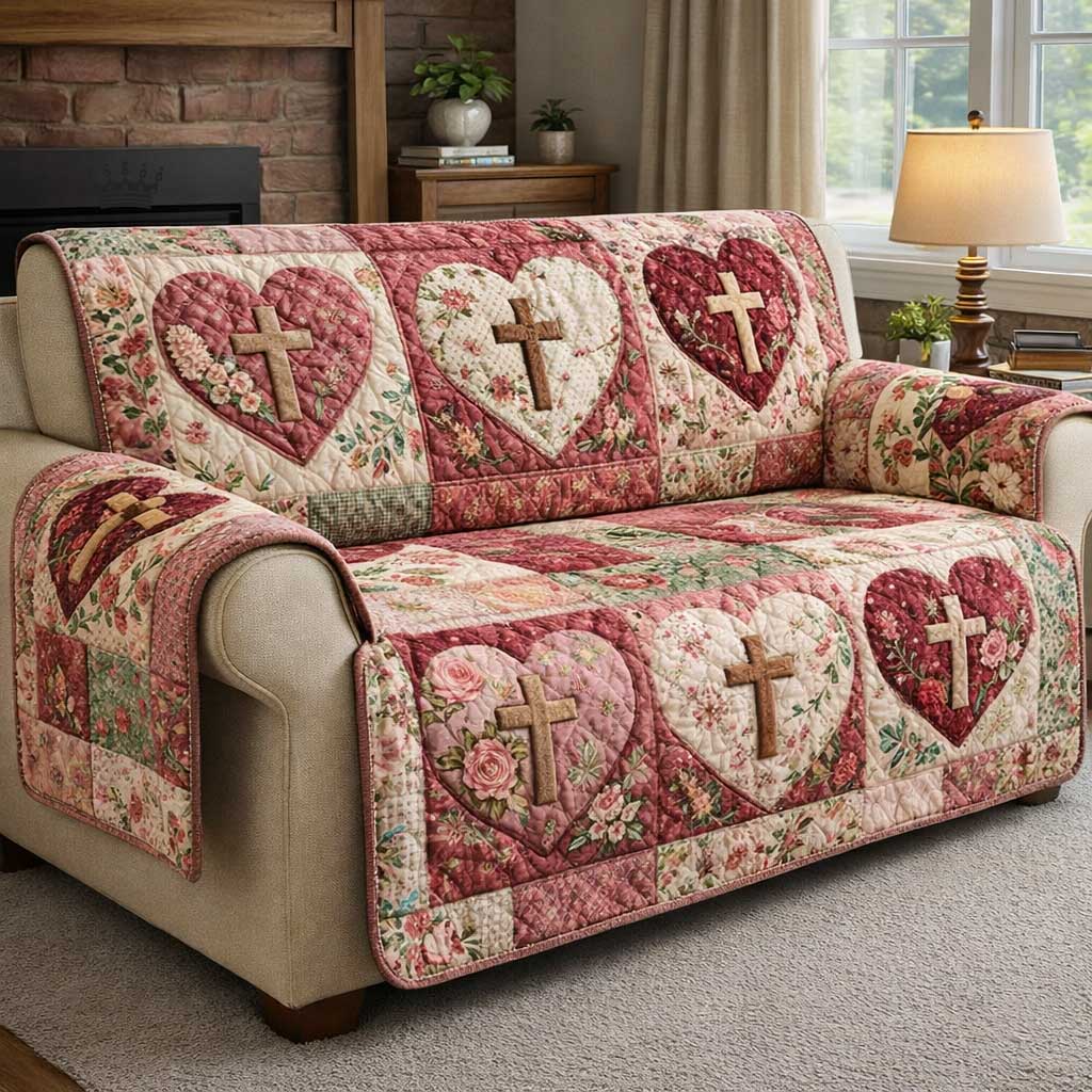 Sacred Meadow Quilted Sofa Cover Faith Meadow Couch Cover House Lover Gift