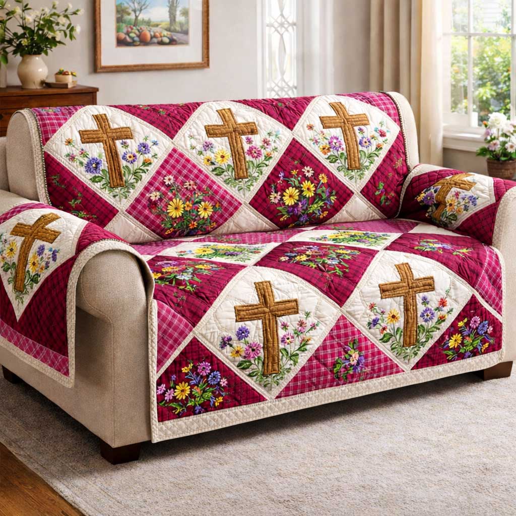 Sacred Meadow Quilted Sofa Cover Meadow Garden Couch Cover New Home Gift