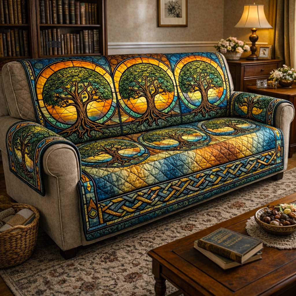 Sacred Roots Quilted Sofa Cover Cozy Sacred Couch Cover Trendy Room Decor