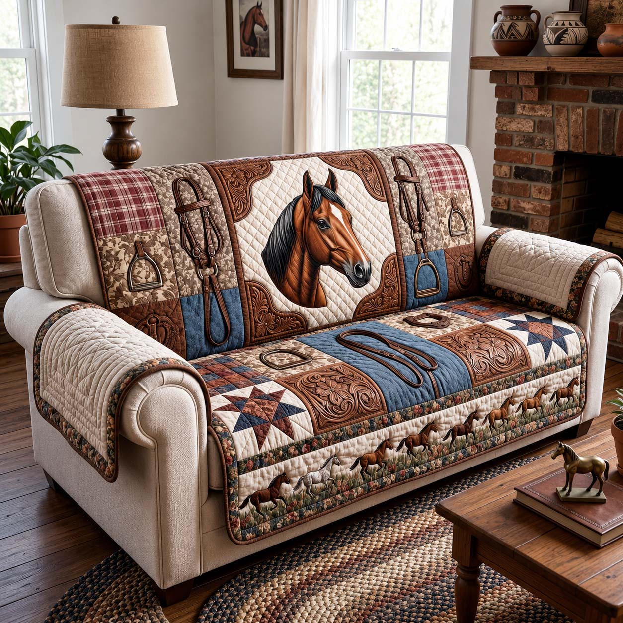 Saddle Heritage Quilted Sofa Cover Heritage Roots Couch Cover Cozy Living Gift Ideas