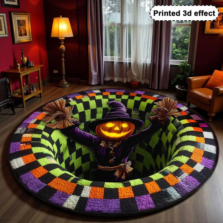 Scarecrow Halloween Whirl Abyss Quilted Round Mat Best Halloween House Decorations Gifts
