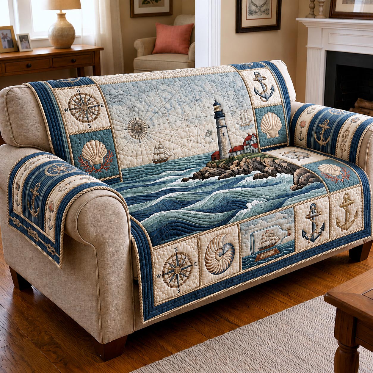 Sea Escape Quilted Sofa Cover Cozy Sea Couch Cover New Home Gift Ideas
