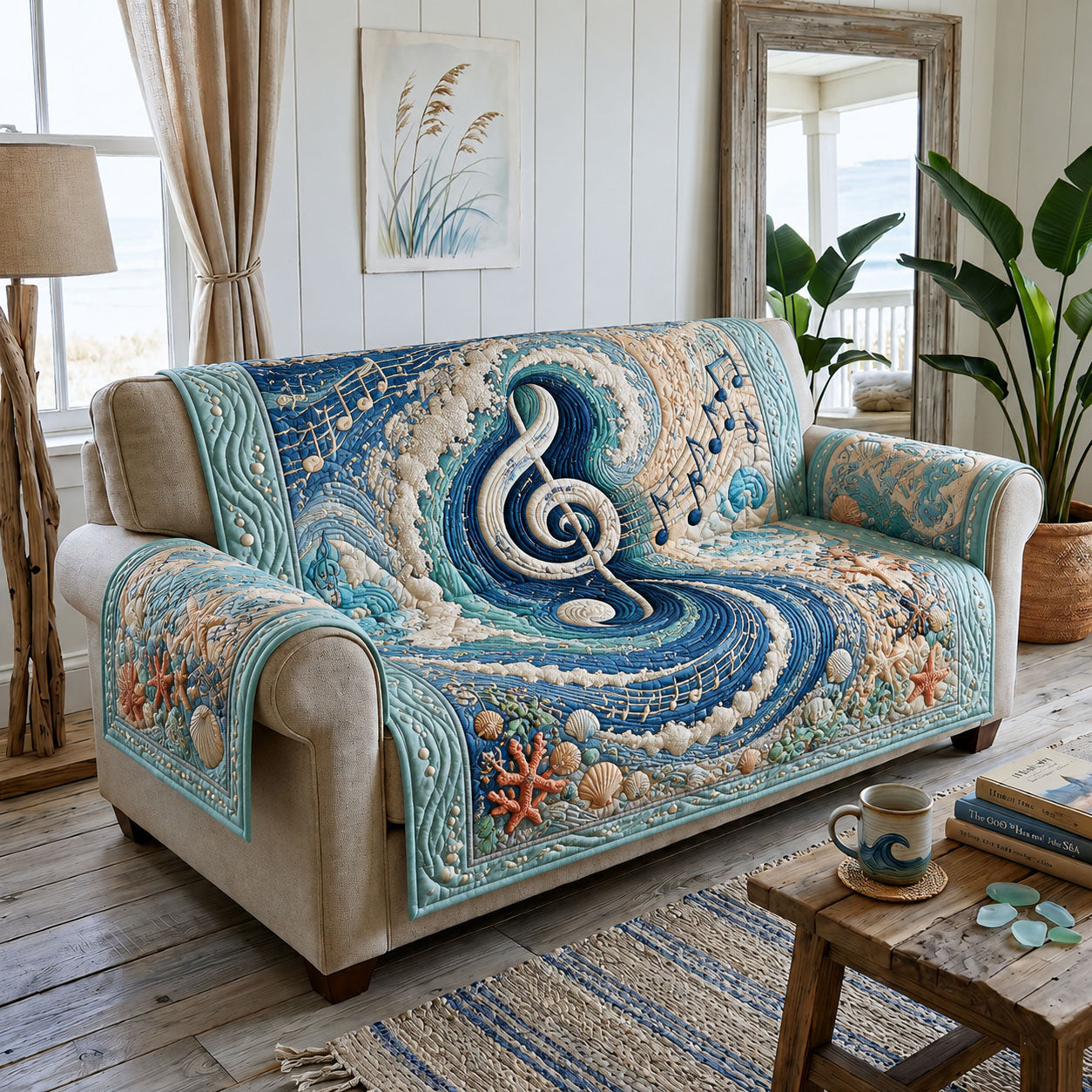 Sea Symphony Quilted Sofa Cover Home Accent Couch Cover House Gift