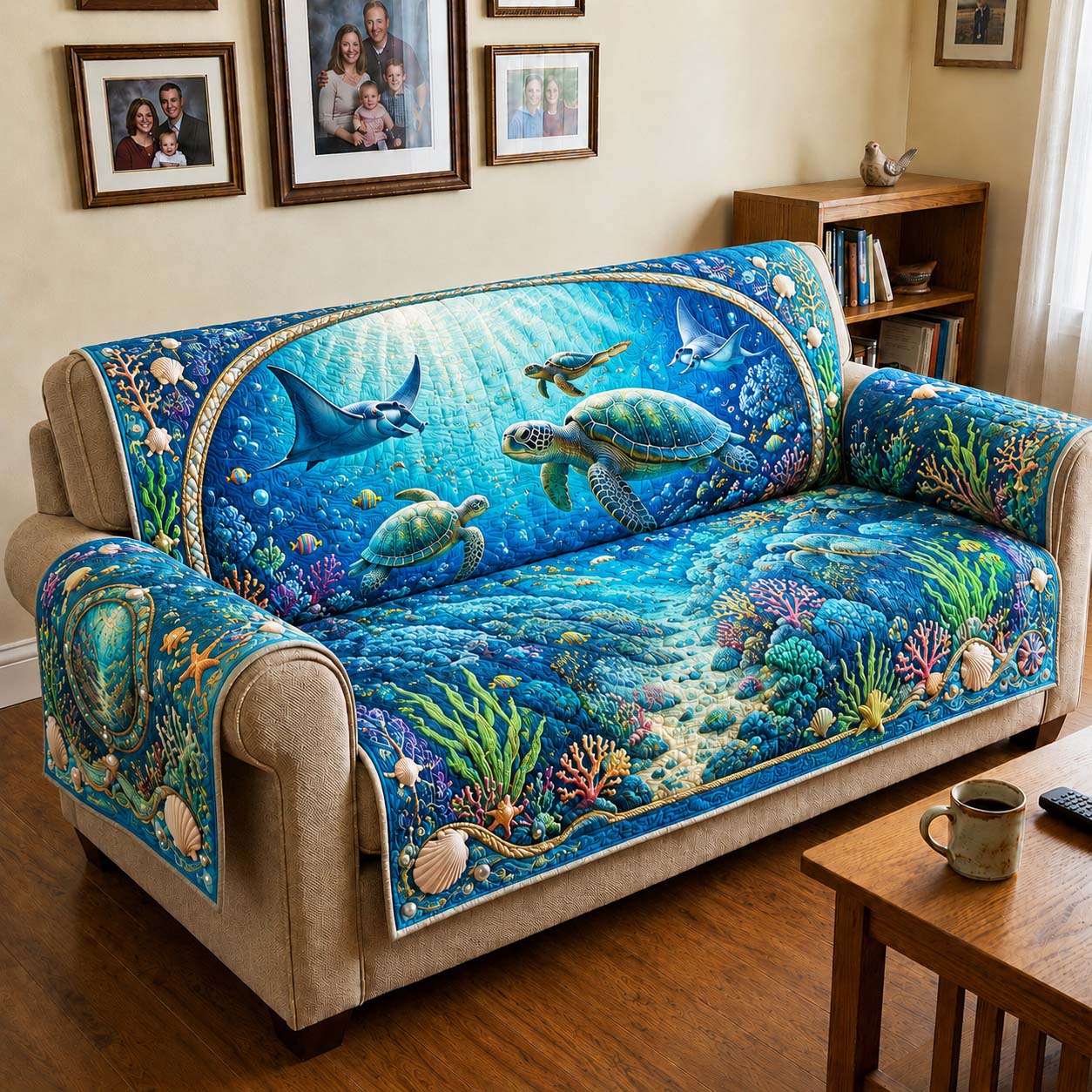 Sea Turtle Reef Quilted Sofa Cover Turtle Reef Couch Cover Cozy Home Decor