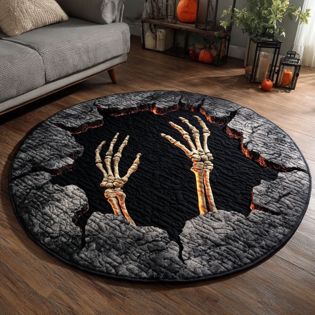 Skeleton Hands Halloween Quilted Round Mat Skeleton Halloween Merch Halloween House Gift