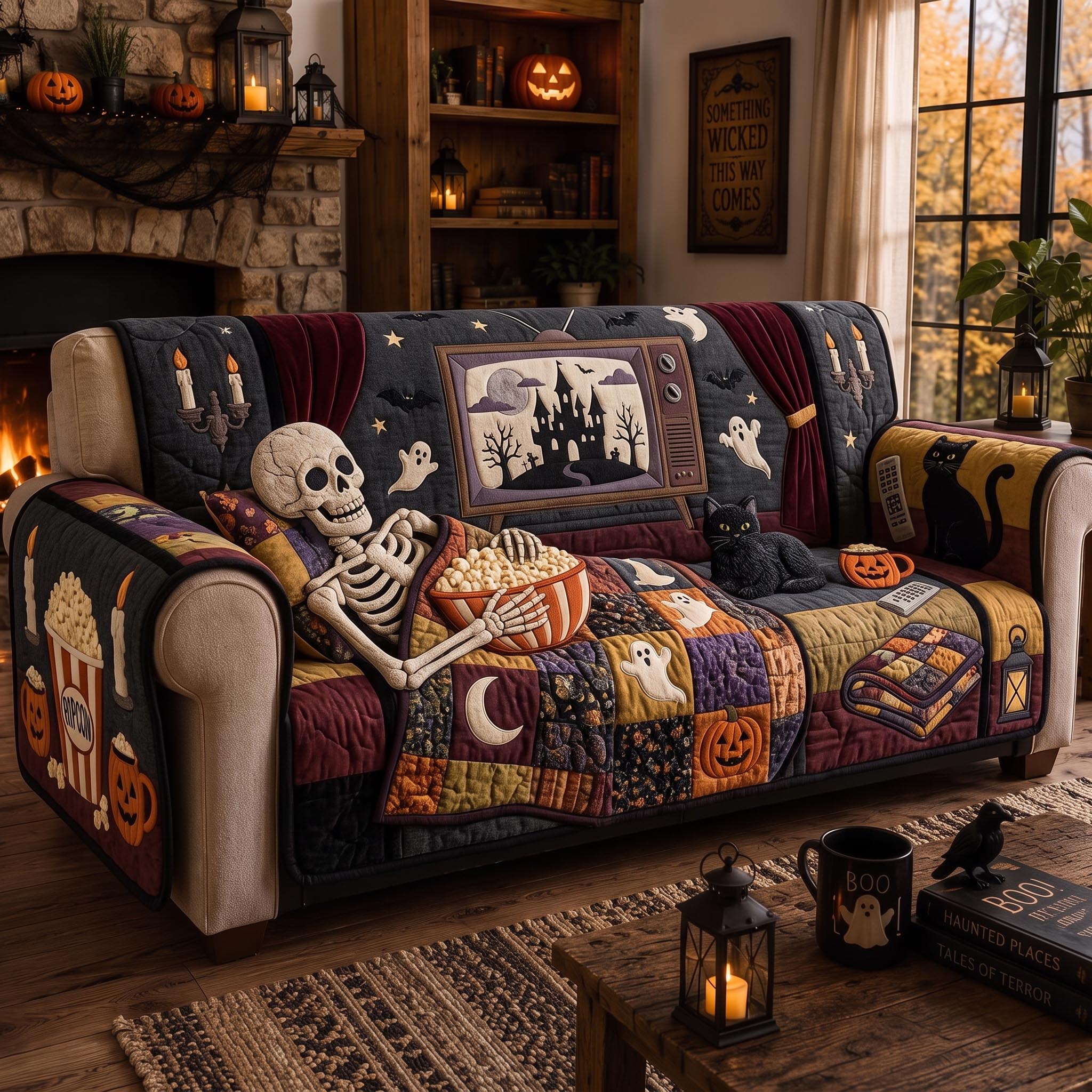 Skeleton Harvest Quilted Sofa Cover Skeleton Harvest Couch Cover Unique Housewarming Gift Ideas