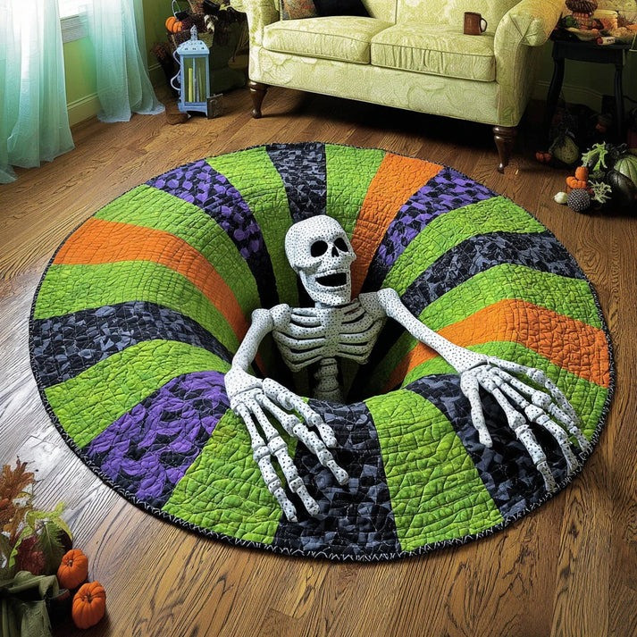 Skeleton Snare Halloween Whirl Quilted Round Mat Funny Abyss Hollow Swirl Circle Rug