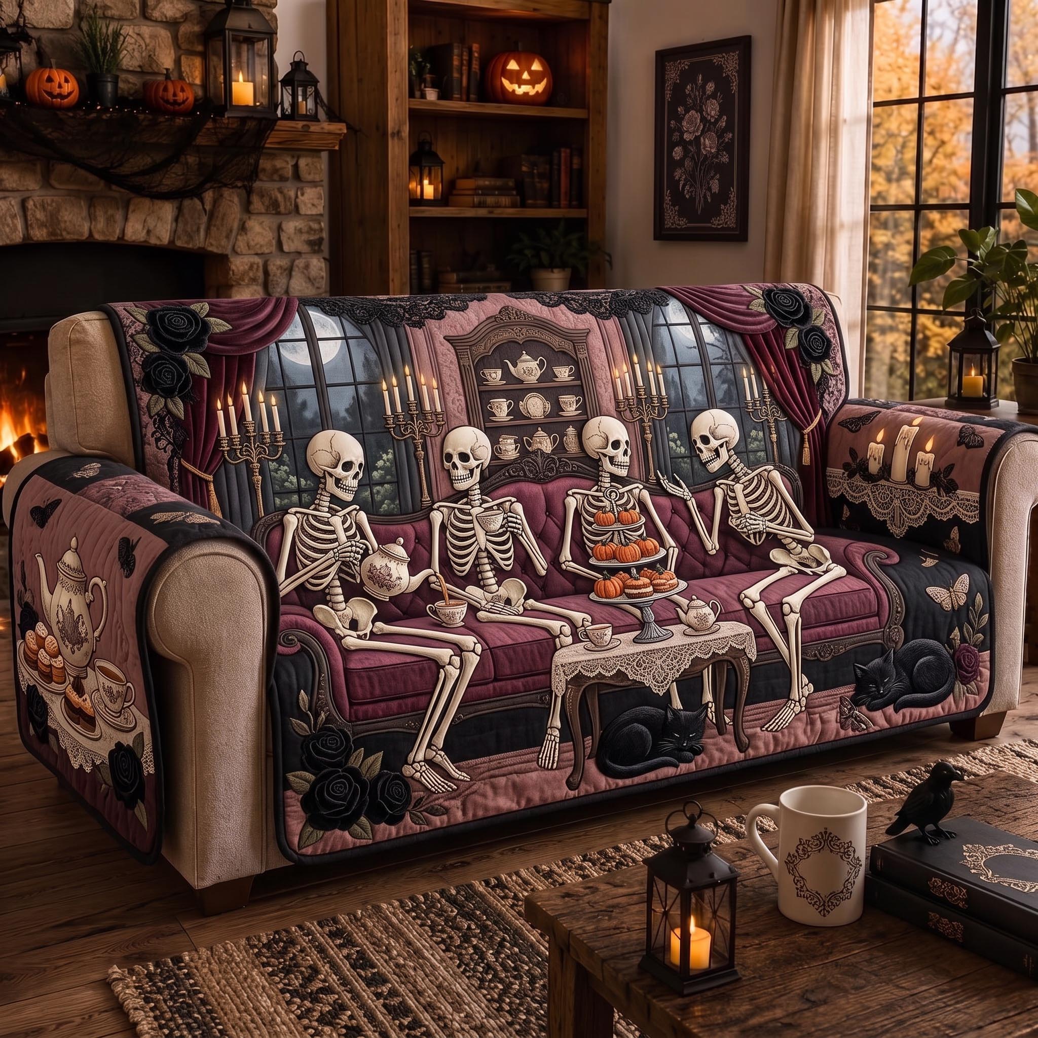 Skeleton Spirit Quilted Sofa Cover Skeleton Haunt Couch Cover Best Housewarming Gift Ideas