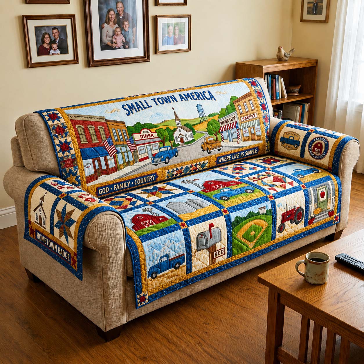 Small Town America Quilted Sofa Cover American Freedom Couch Cover New Home Ideas