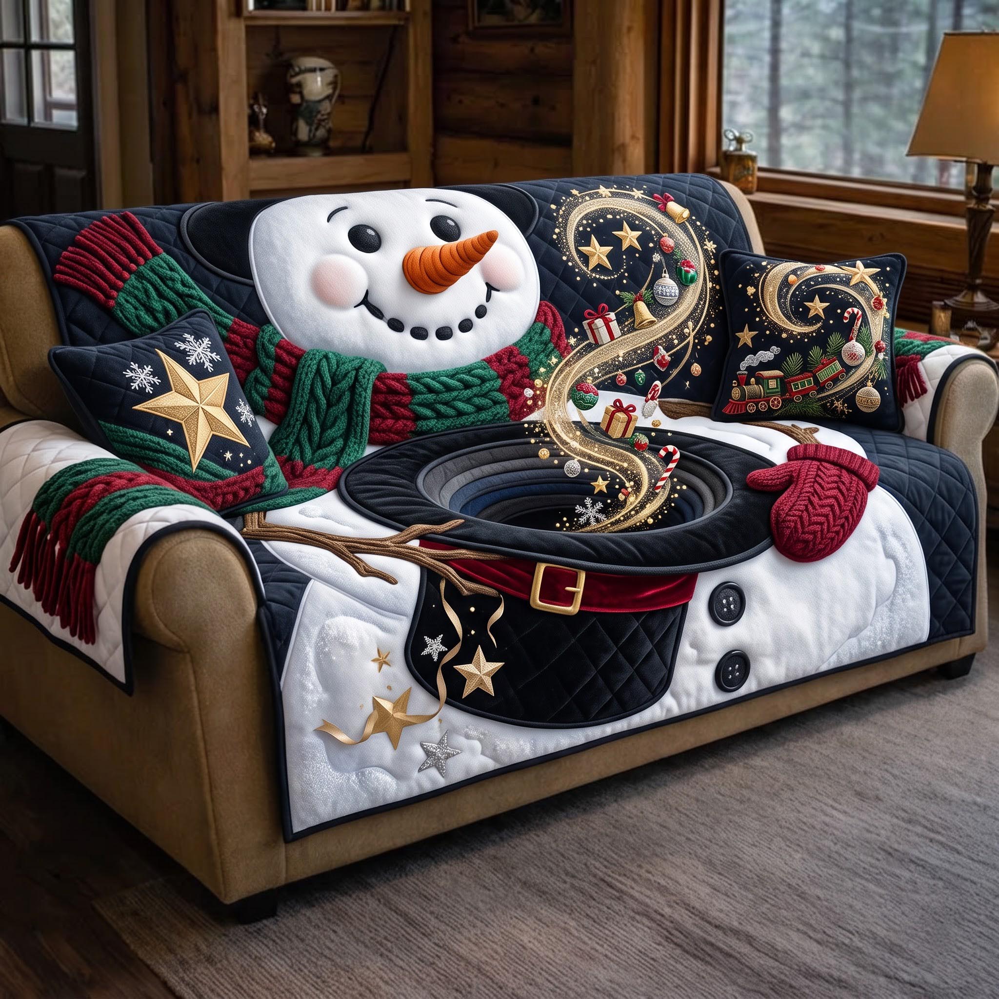 Snowman Magic Quilted Sofa Cover Snowman Holiday Couch Cover Room Gift For Her